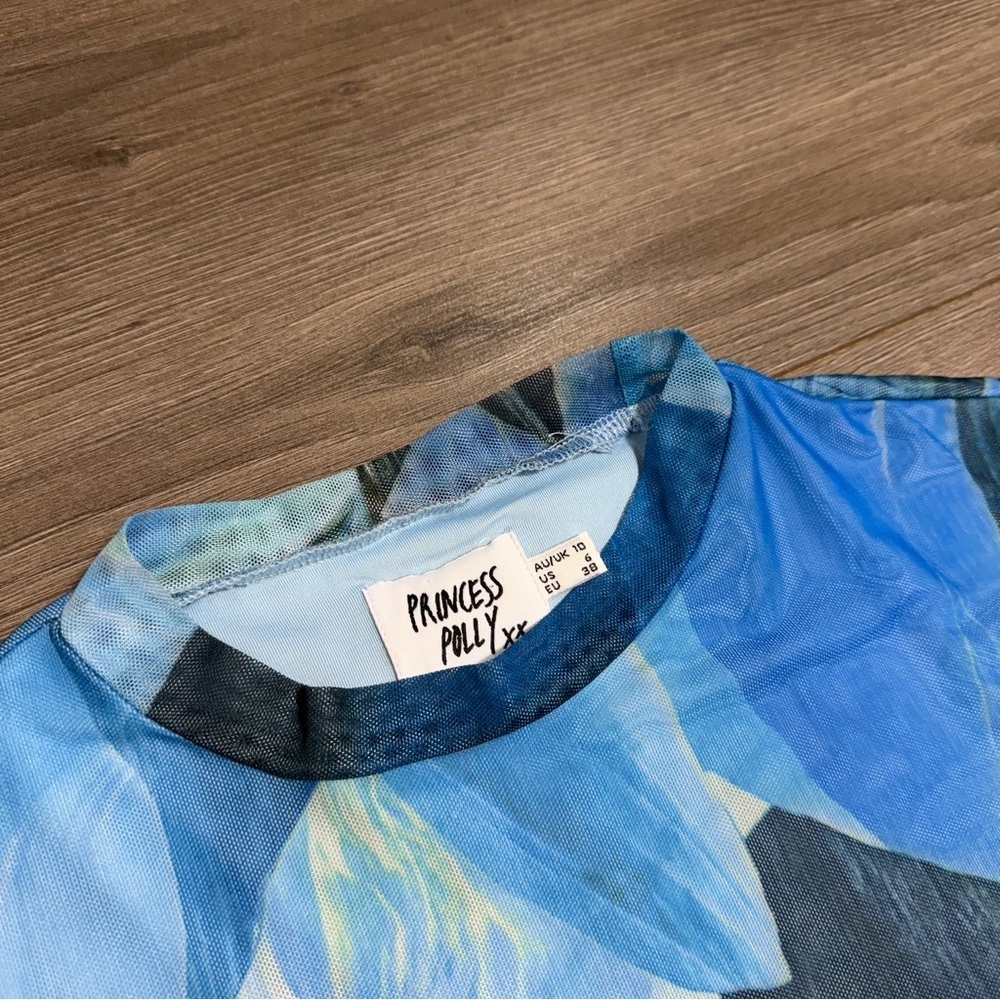 Princess Poly mesh  Blue Women's Top- longsleeve/ Y2K Vintage - Picture 2 of 4